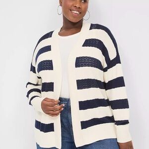 Lane Bryant Navy & Cream Striped Open-Front Cardigan
(B1)